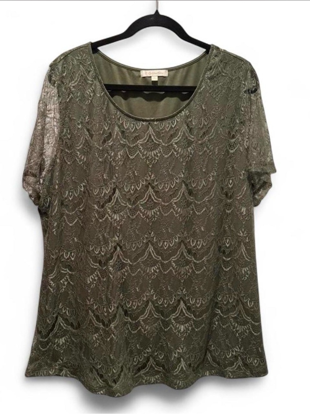 GG Collection Olive Lace Overlay Short Sleeve Tee